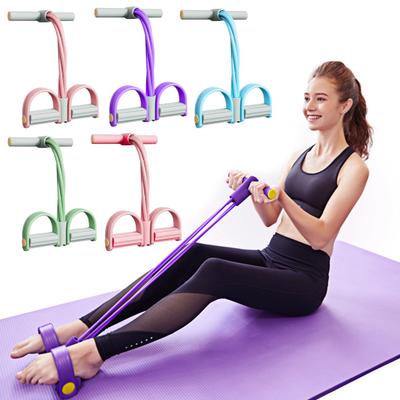 4-Tube Pedal Resistance Band with Handle Multifunction Tension Rope Yoga Sit-up Training Pedal Puller Body Stretching Trainer Home Gym