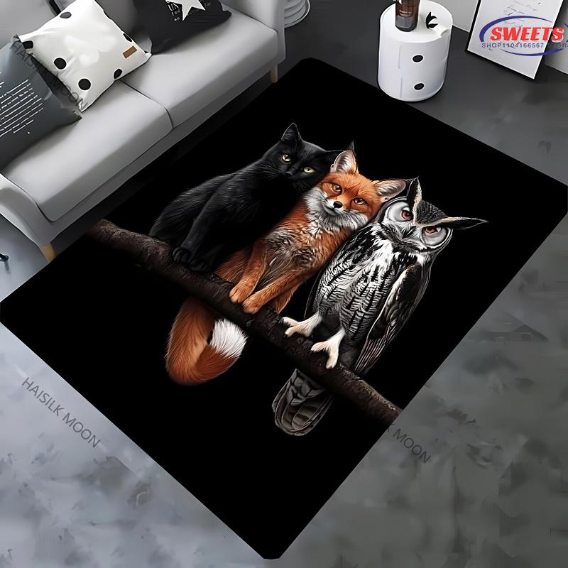 Vintage Mystery Owl Printed Carpet Rug for Bedroom Living Room Sofa, Study Yoga Non-Slip Rug, Decorative Mat Multi-Size Optional