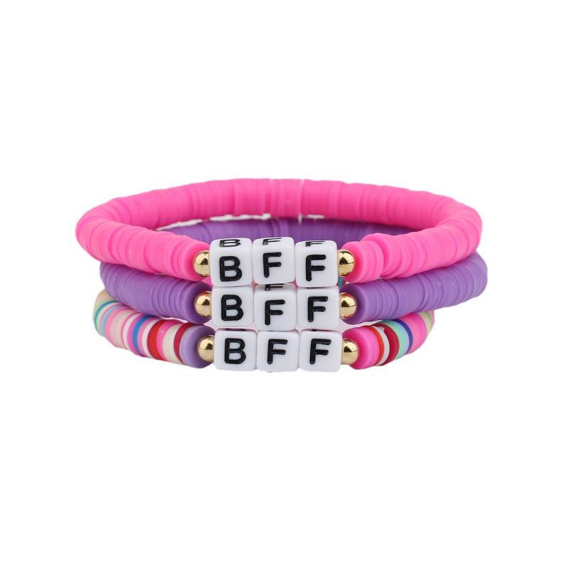 Bohemian Style Best Friend Letter & Bead Bracelet Set - Colorful & Soft Friendship Bracelets