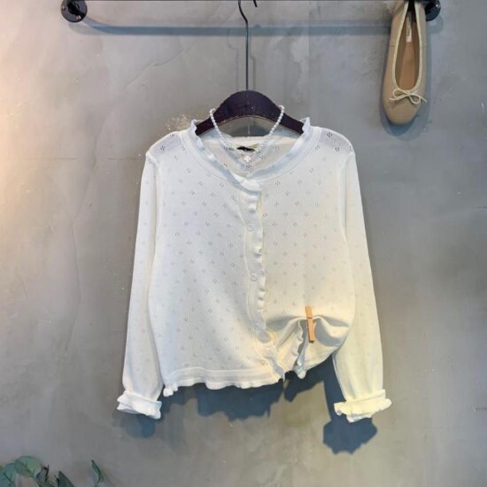 C S In The Room Eye punChIng Frill Long Sleeve Knit Cardigan 3Color