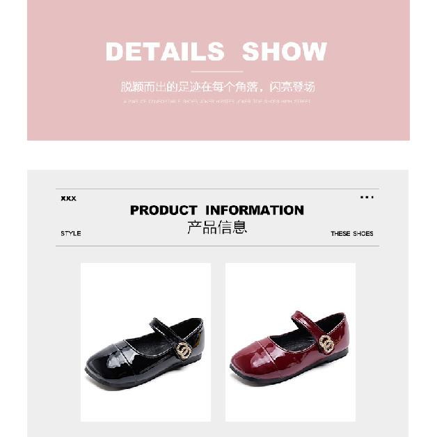 Girls' Leather shoes2026Spring New Square-toed Mary Jane Velcro Princess Shoes, Flat Patent Leather Performance Shoes for Girls