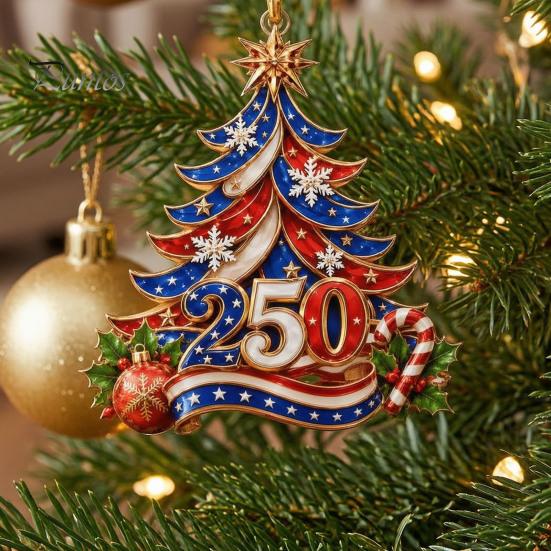 Durable Waterproof Hanging Tags 250 Anniversary USA Christmas Tree Ornament, 2D Acrylic 1776-2026 250th Ornaments Decoration, Fourth of July