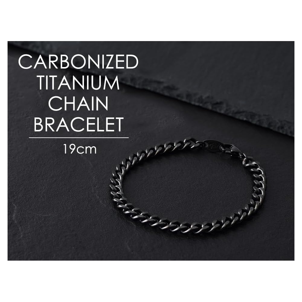 Phiten Titanium Carbon Chain Bracelet L 19cm Pure Titanium Coating Black Accessory for Men and Women
