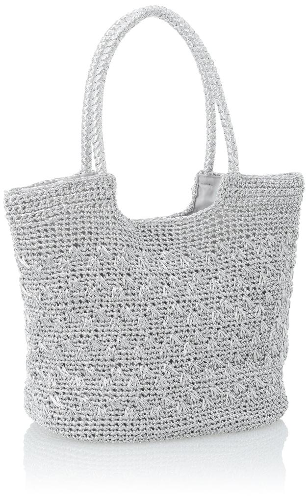 Metallic cord pattern knit tote bag