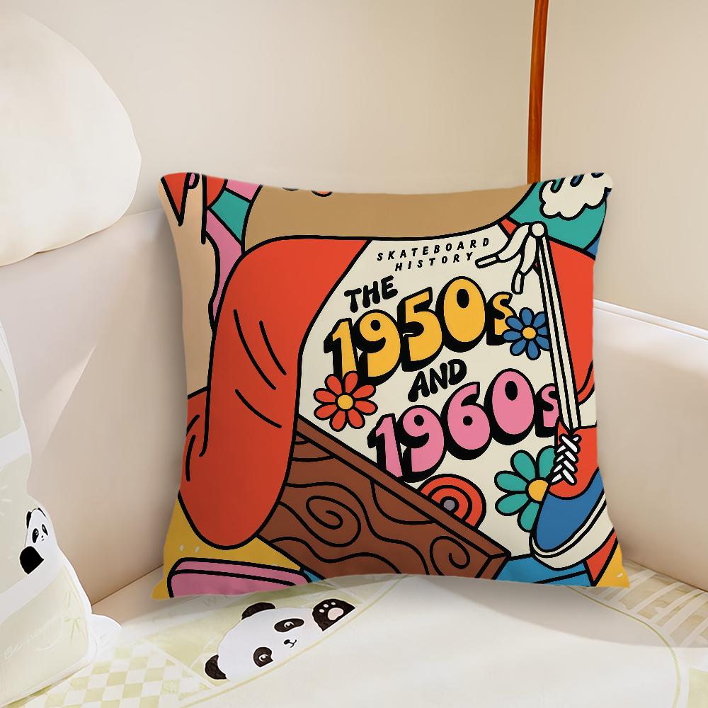 Cartoon Fun Retro Decorative Cushion Cover Plush Fabric Soft Double Sided Print Sofa Cushion Cover Throw Pillow Covers