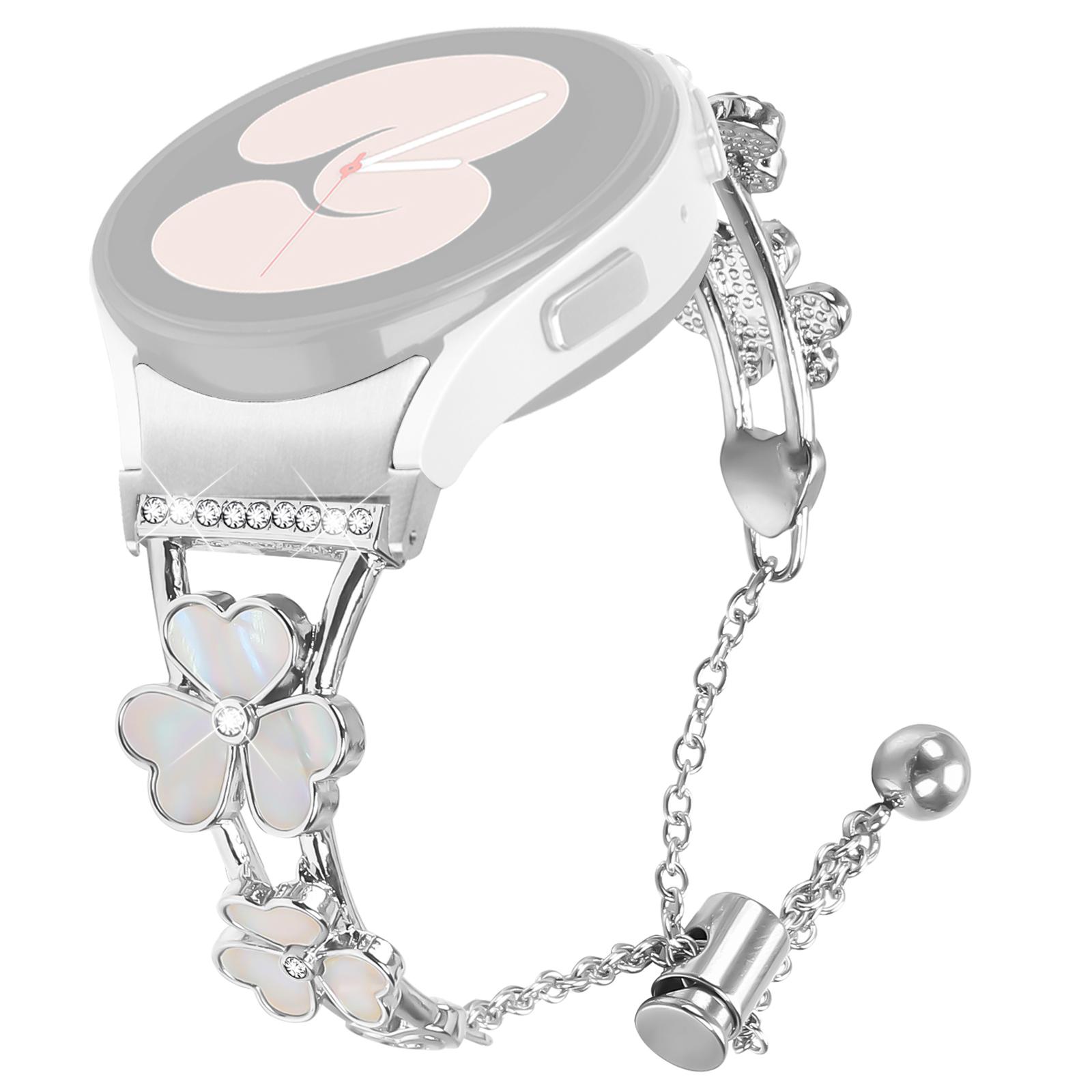 

Watch Band with Quick Release Connector for Samsung Galaxy Watch7 40mm 44mm Heart Clover Decor Silver Zinc Alloy Strap A