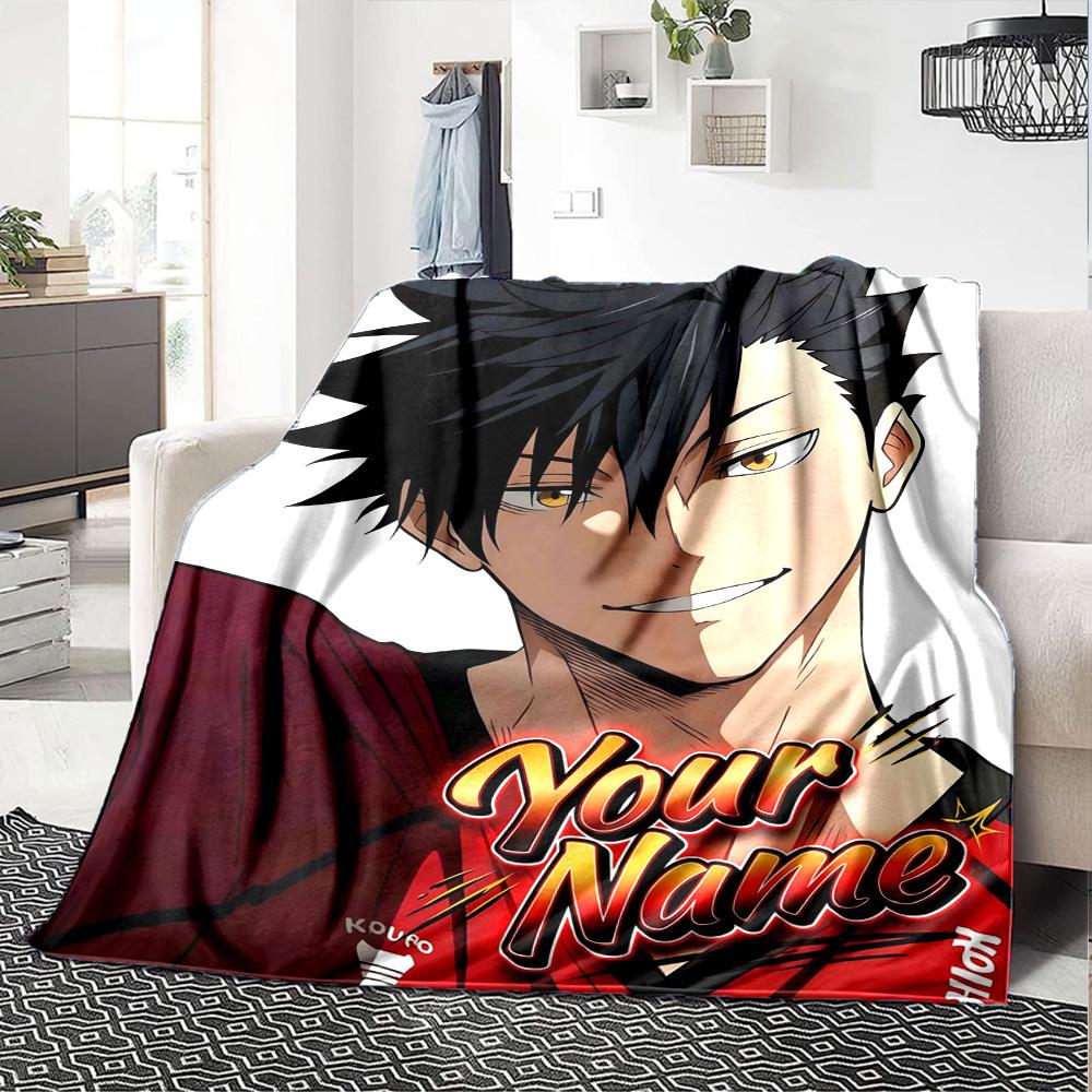 1pc Kuroo Tetsurou Blanket with Custom Name, Gift, for Men and Women, Soft Blanket, Good for Sofa Bed Couch Travel, Lightweight Flannel Blanket