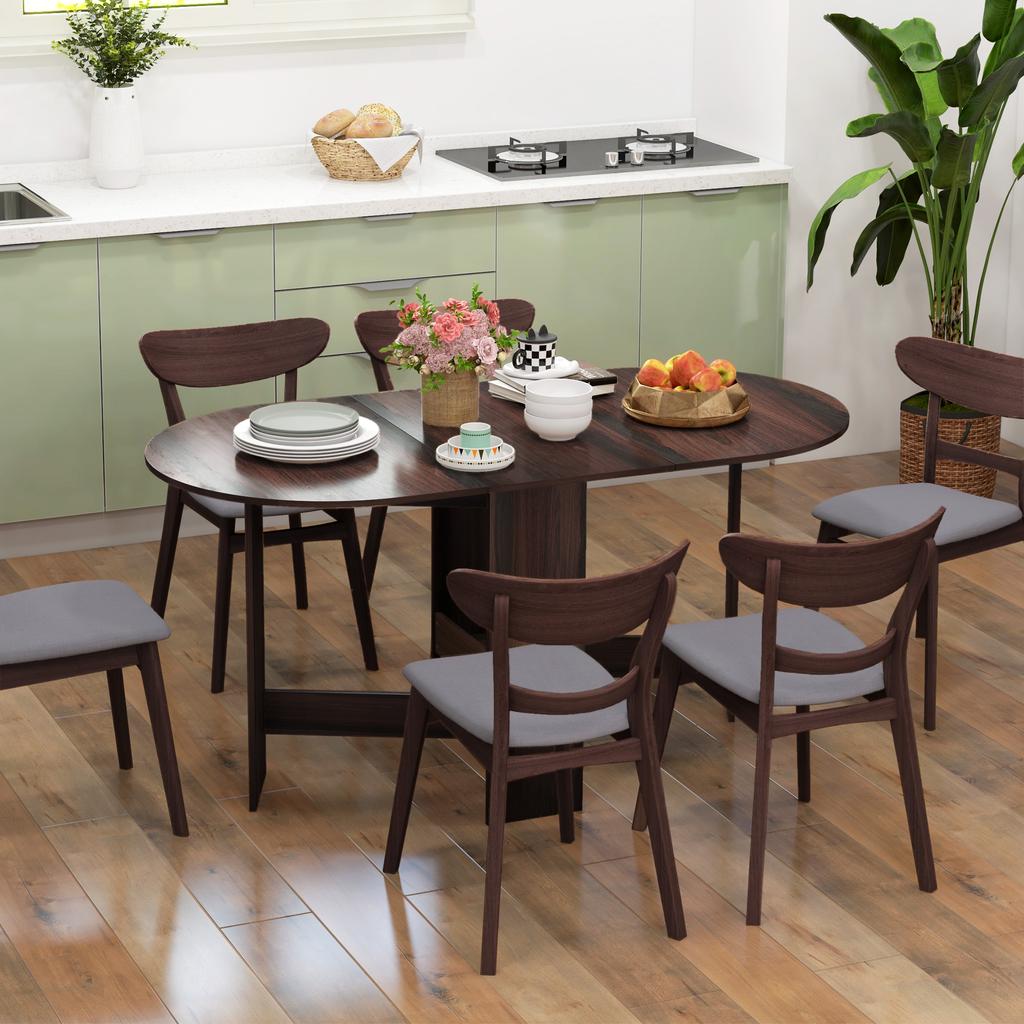 Folding Table with 2 Oval Drop Leaves, Space-Saving Console in Wood, Brown