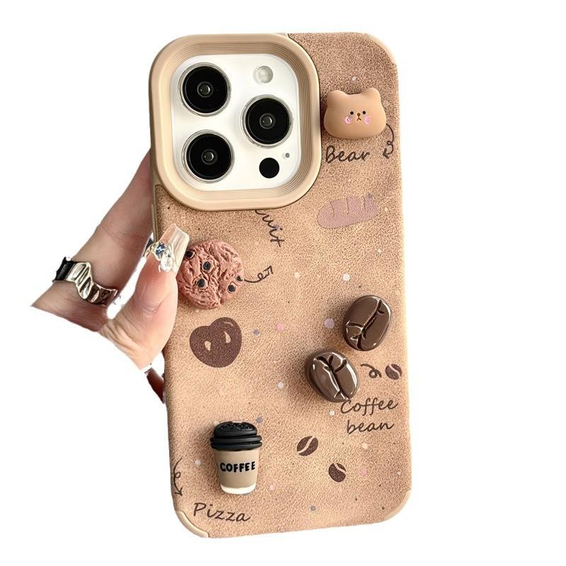 Brown Three-dimensional Biscuit Bear for IPhone14/15promax for Apple 16 Mobile Phone Case Niche 12 New Style 13p