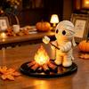 Stain Resistant Desk Decoration Halloween Campfire Tealight Holder, Matte Resin Ghost Mummy Scarecrow Figurine, Stable Small Decorative Lamp