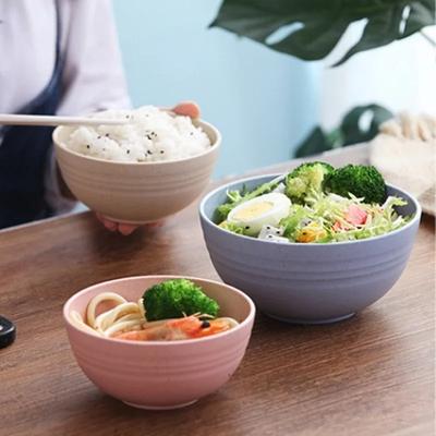 2 Maten Ronde Tarwestro Kom Anti-val Soepkommen Kinderen Japanse Kom Sets voor Noedels Snack Schoonheid Tafelaccessoires