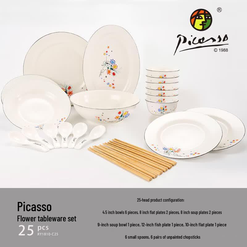 Picasso Friendship Flower 25-Piece Ceramic Dinnerware Set