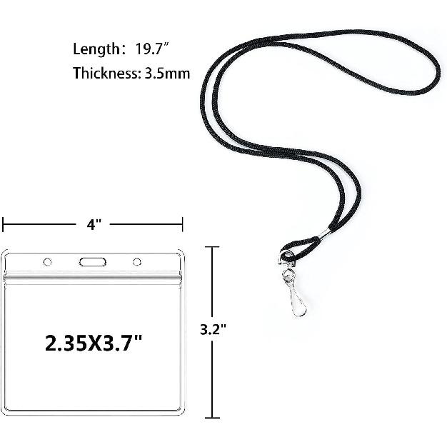 50 Clear Plastic Horizontal Name Tags Badge ID Card Holders and 50 Black Lanyards with Swivel Hook