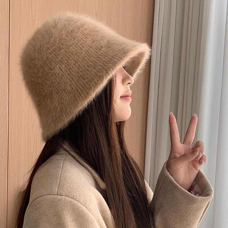 Women's Winter Wool Felt Fisherman Hat – Warm, Ear-Protecting Bucket Style for Large Heads, Slim Face Design