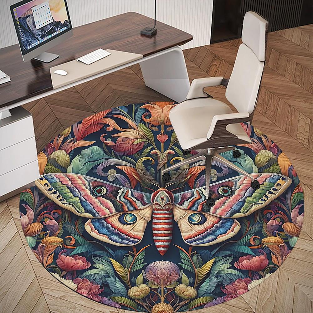 1pc Butterfly Flowers Round Chair mat Area Rug - Non-Slip, Floor Mat for Office, Bedroom, and Indoor Decor c1118188