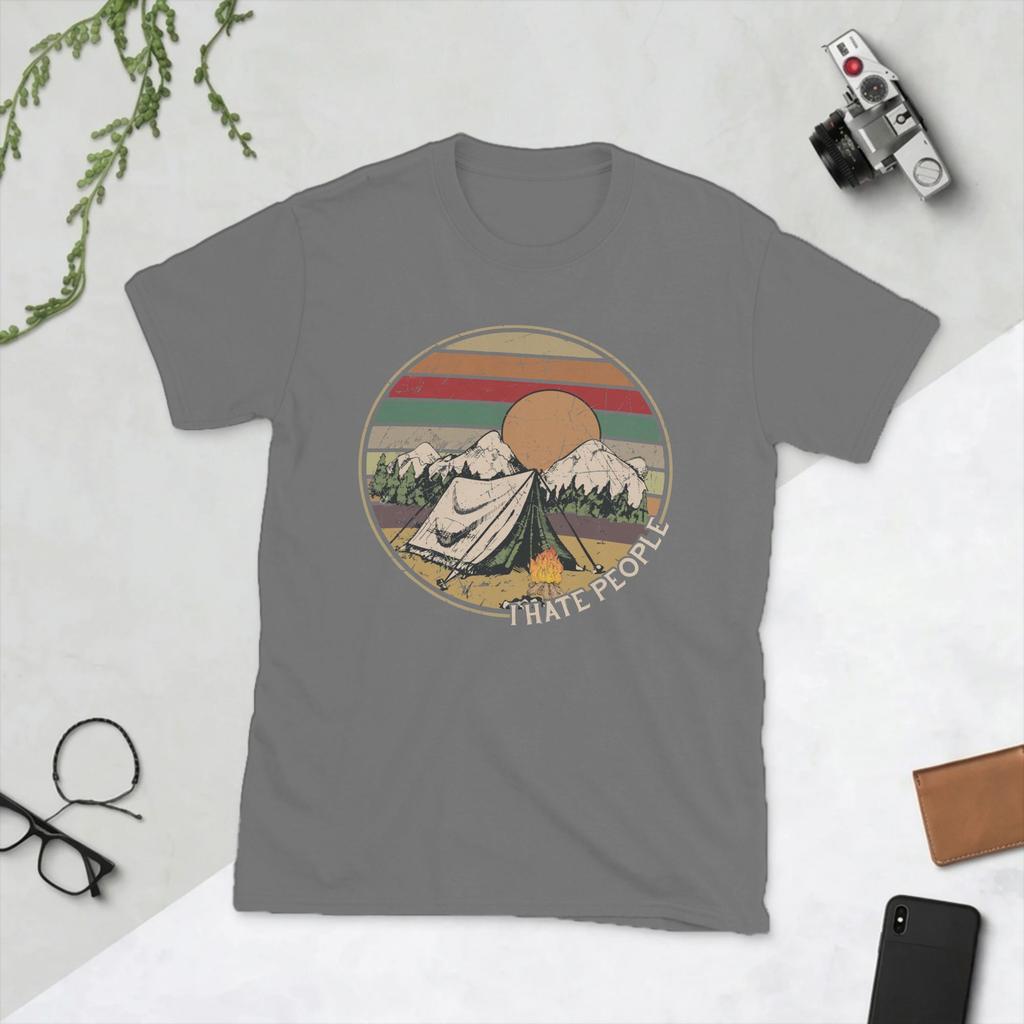 Love Camping I Hate People Vintage T Shirts for Unisex Cotton TShirts Round Collar Camping Hiking Tee Shirt Short Sleeve Clothes