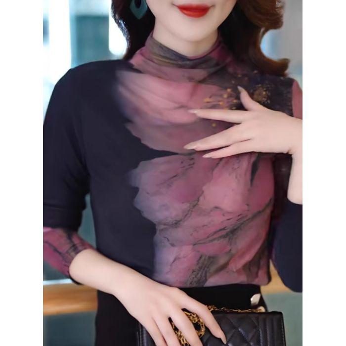 

Юго-Восточная Азия Осень/Зима Женский топ с сетчатым воротником - Дышащая приталенная блузка с длинным рукавом 3XL [Suggested 65-70 kg]