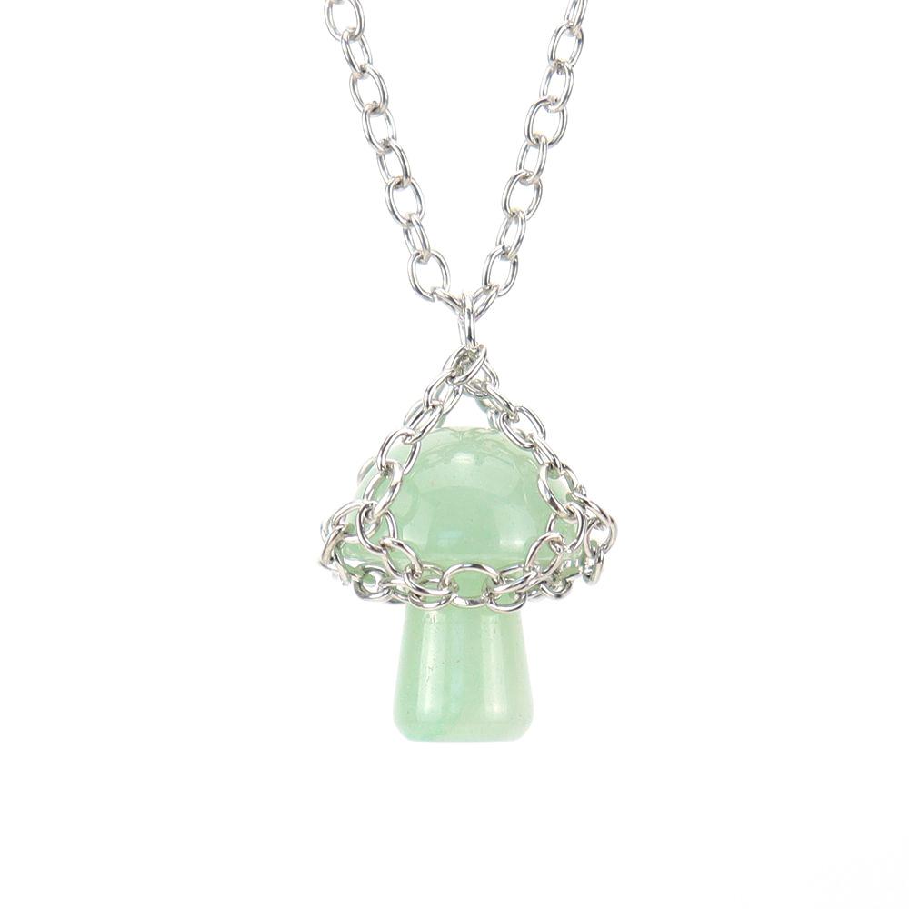 Handmade Silver Mesh Pocket Crystal Tiger Stone Agate Small Mushroom Pendant Necklace Jewelry N697