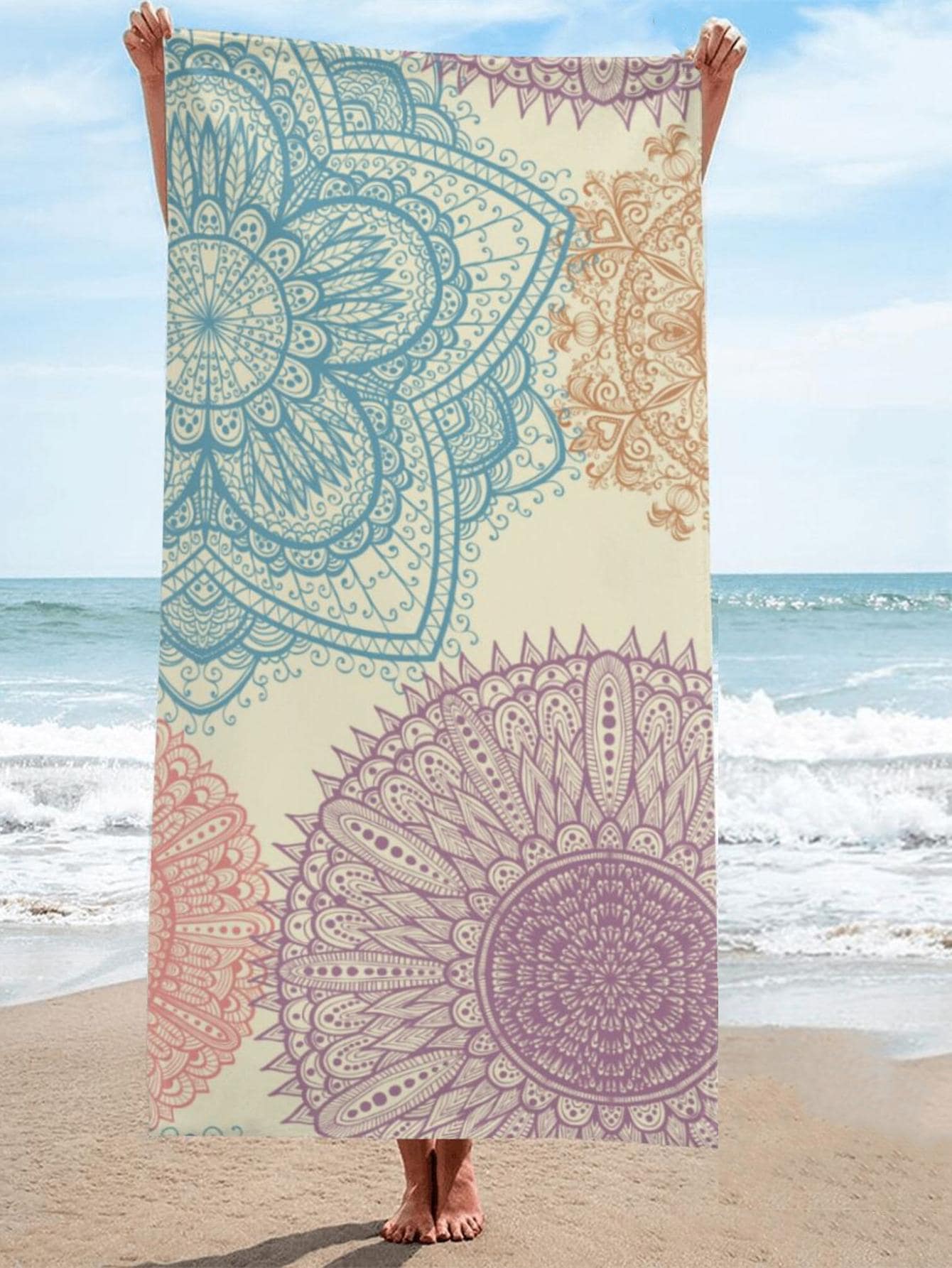 

1pc Mandala Pattern Beach Towel, Modern Microfiber Bath Towel, For Vacation, Camping, Swimming, Bath, Gift Summer Travel one-size разноцветный