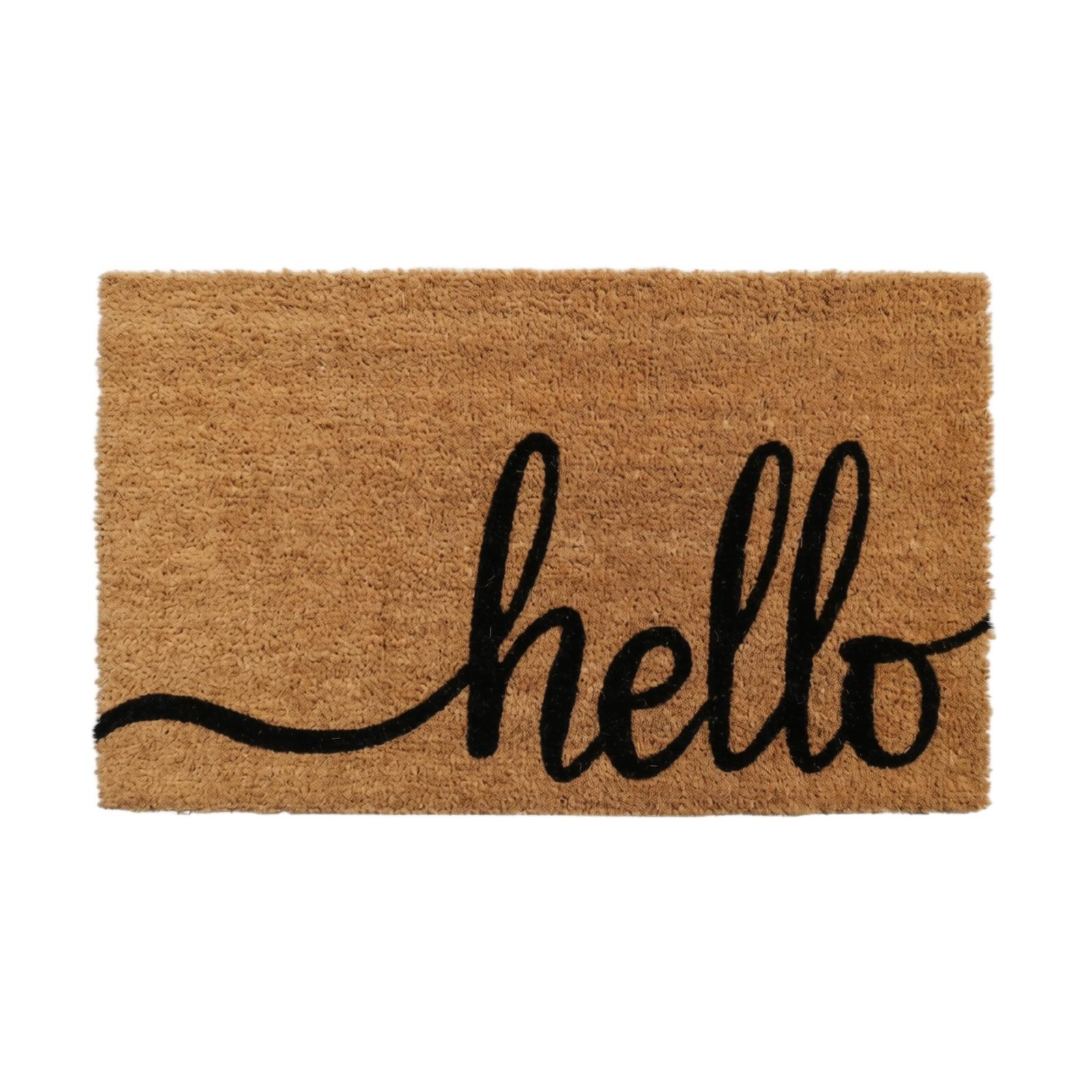 Coir Doormat 50x75cm with Hello Text Durable Natural Fibers Indoor Outdoor Entrance Rug Non Slip Backing One Size