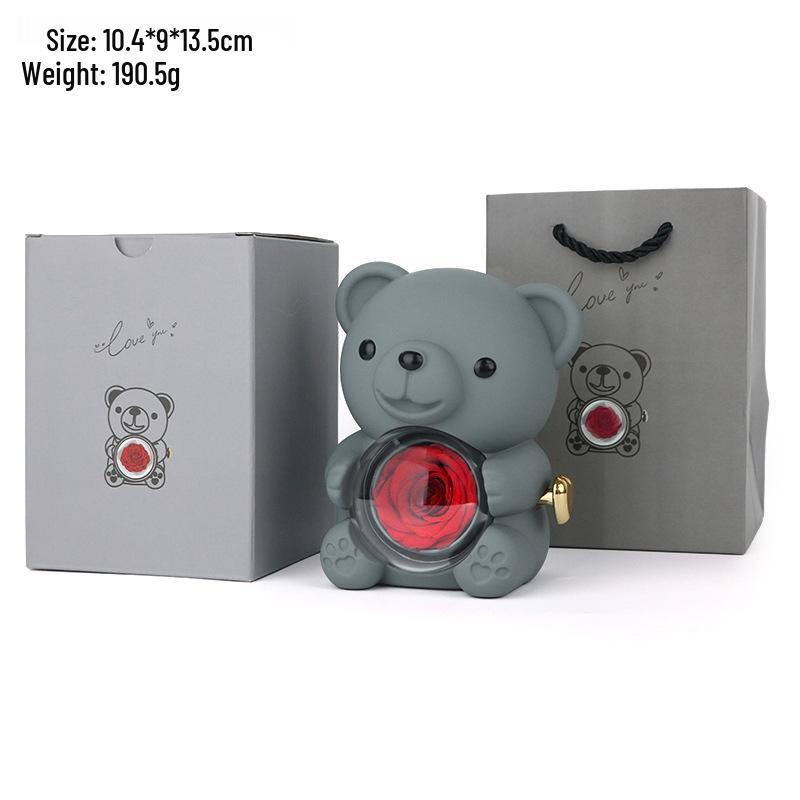 Luxurious Rotating Teddy Bear Jewelry Box with Rose Design - Ideal for Proposals & Gifts