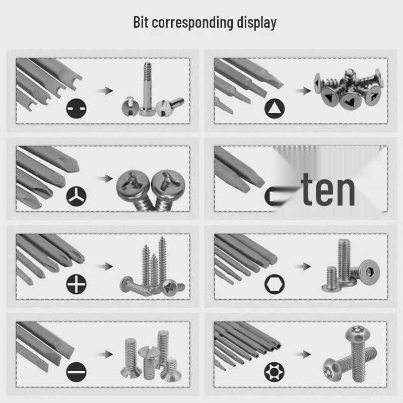 Electric Drill & Bit Tool Set: Phillips, Slotted, Hex, Triangle, Torx & Irregular Bits