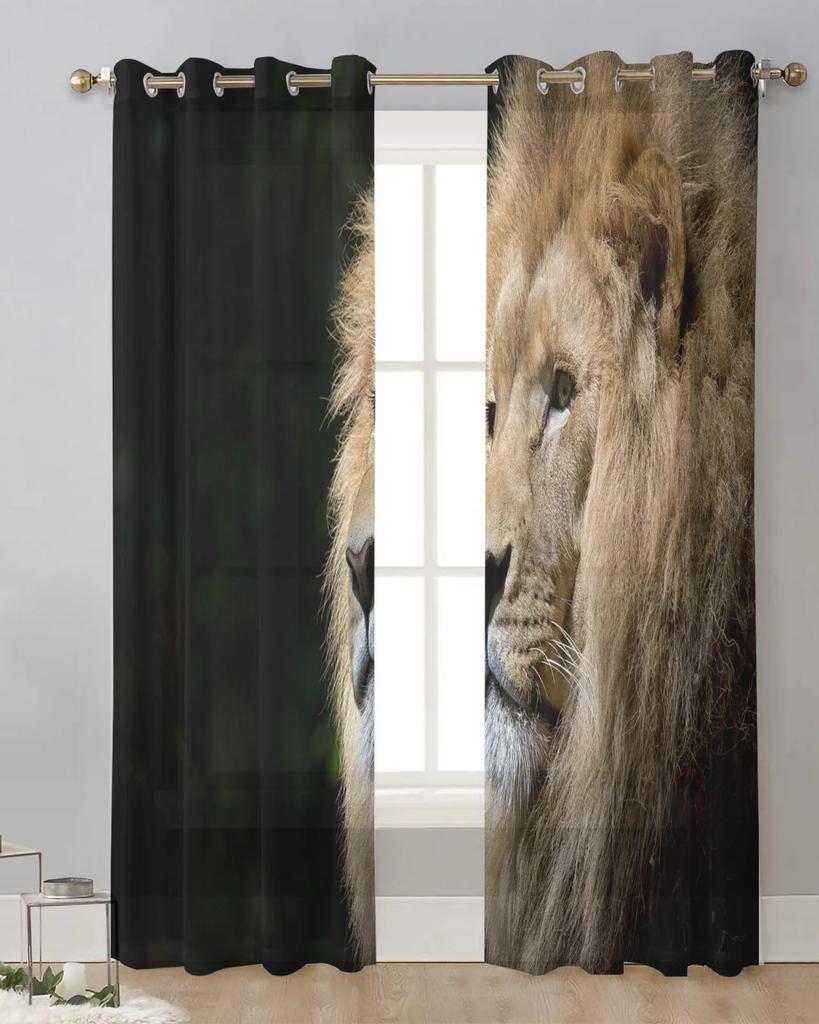 African Wild Animals Lion Sheer Curtains Living Room Window Tulle Curtains For Bedroom Kitchen Home Decoration Voile Drapes