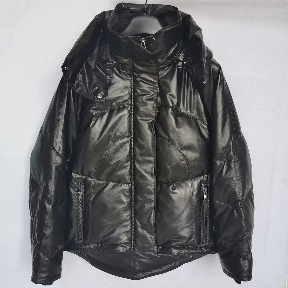 Women Leather Coat Winter 100% Soft Sheepskin Removable Hood Thick Women Coat Winter Free Size