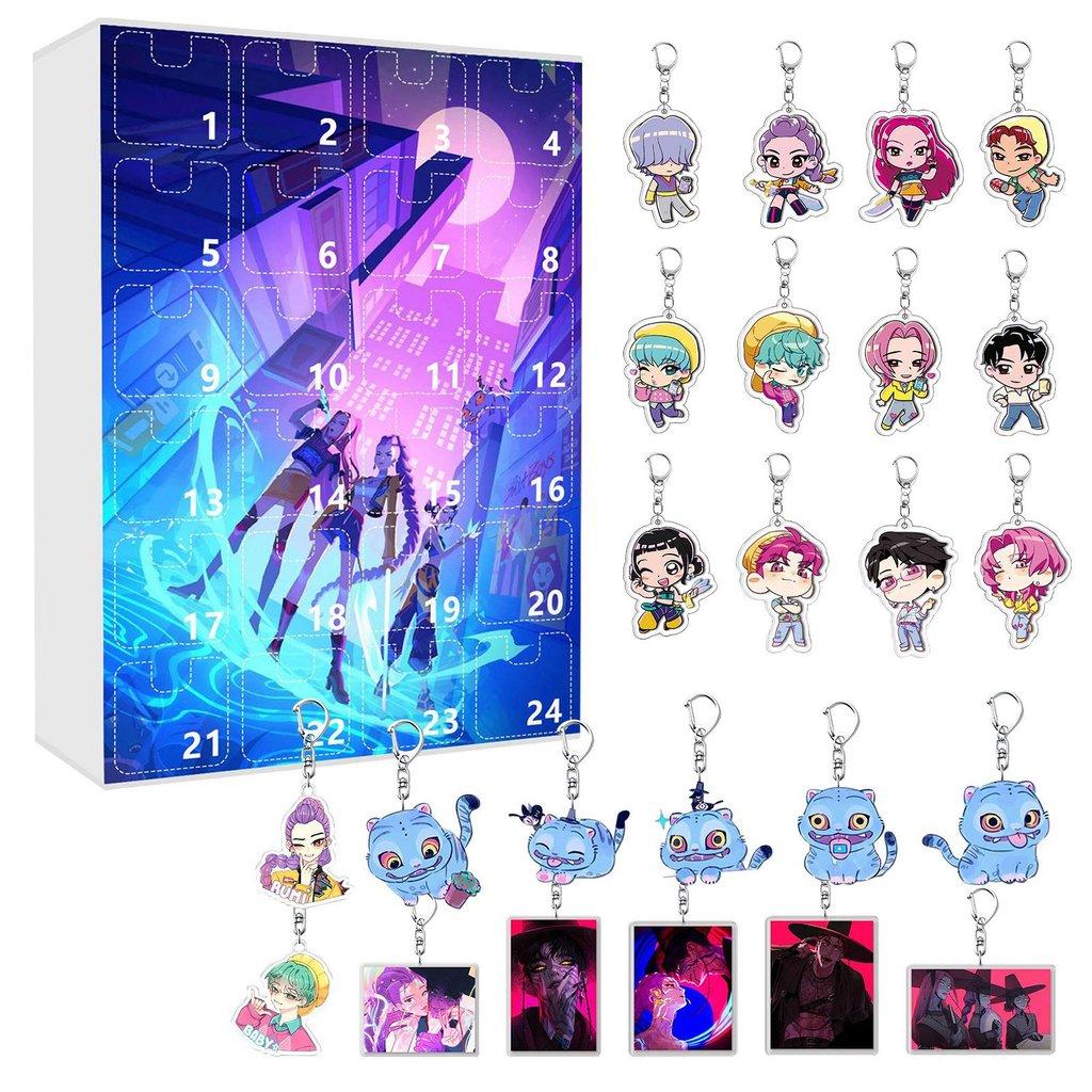 Calendario dell'Avvento Kpop Demon Hunters Portachiavi e Decorazione Acrilica Scatola Regalo Per Fan
