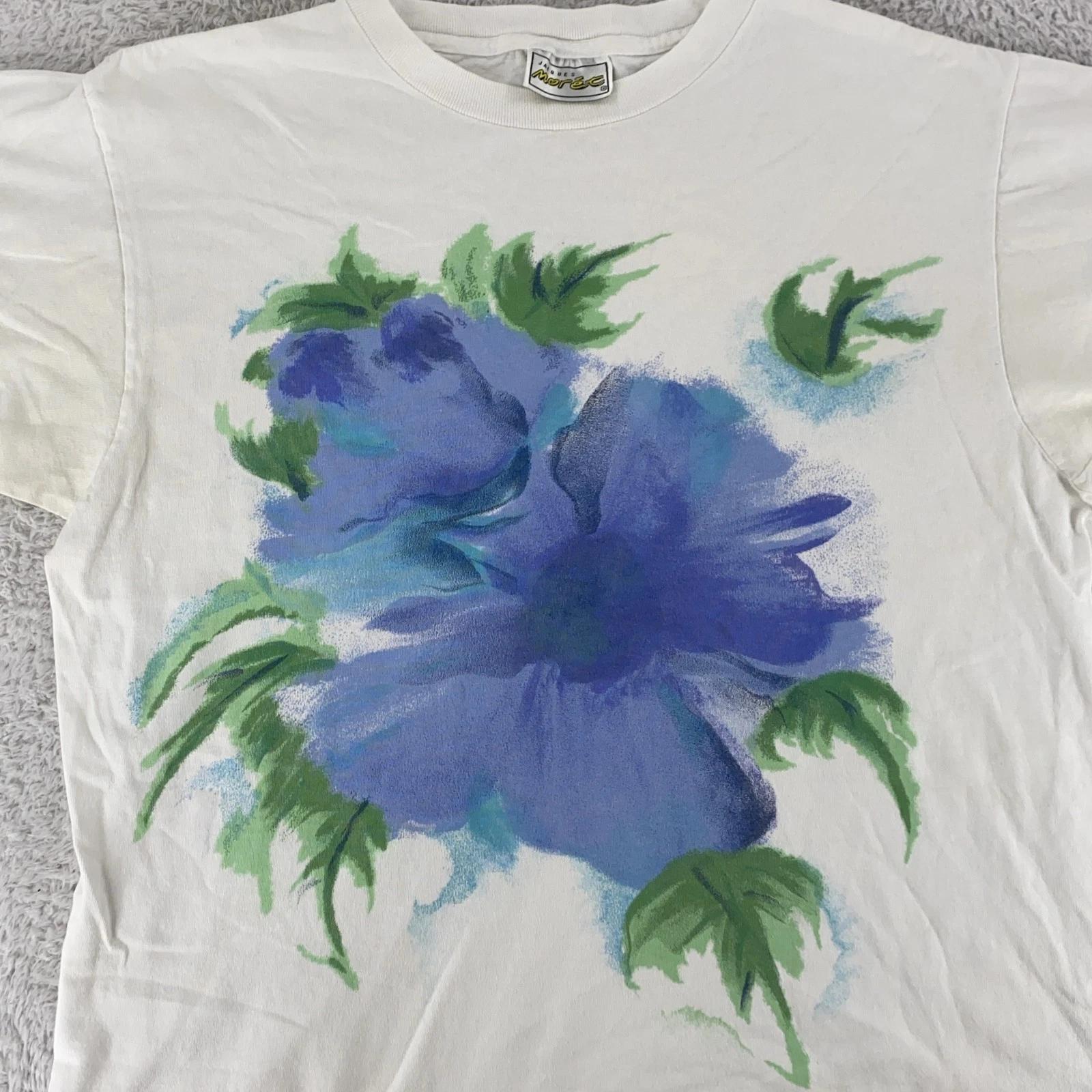 

Vintage Jacques Moret Watercolor Art T-Shirt BOXY Medium Flower Floral Tee 90s 2XL