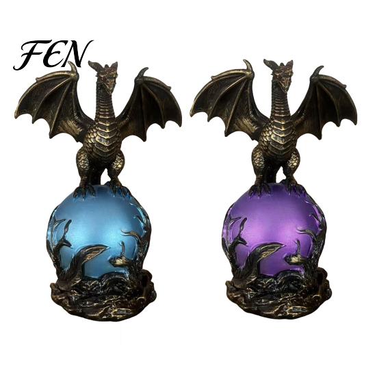Resin Dragon Sculpture Statue with Ball, Dark Style Figurine, USB Powered Desktop Figurine With Light Lamp Ornaments, Fantasy Gift for Men &