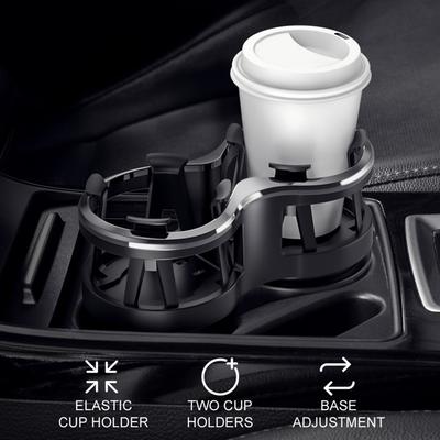 Car Cup Holder 2 In 1 Double Hole Water Bottle Car Cup Holder Universal Cup Holder with Adjustable Base Plastic Fits Most Soda