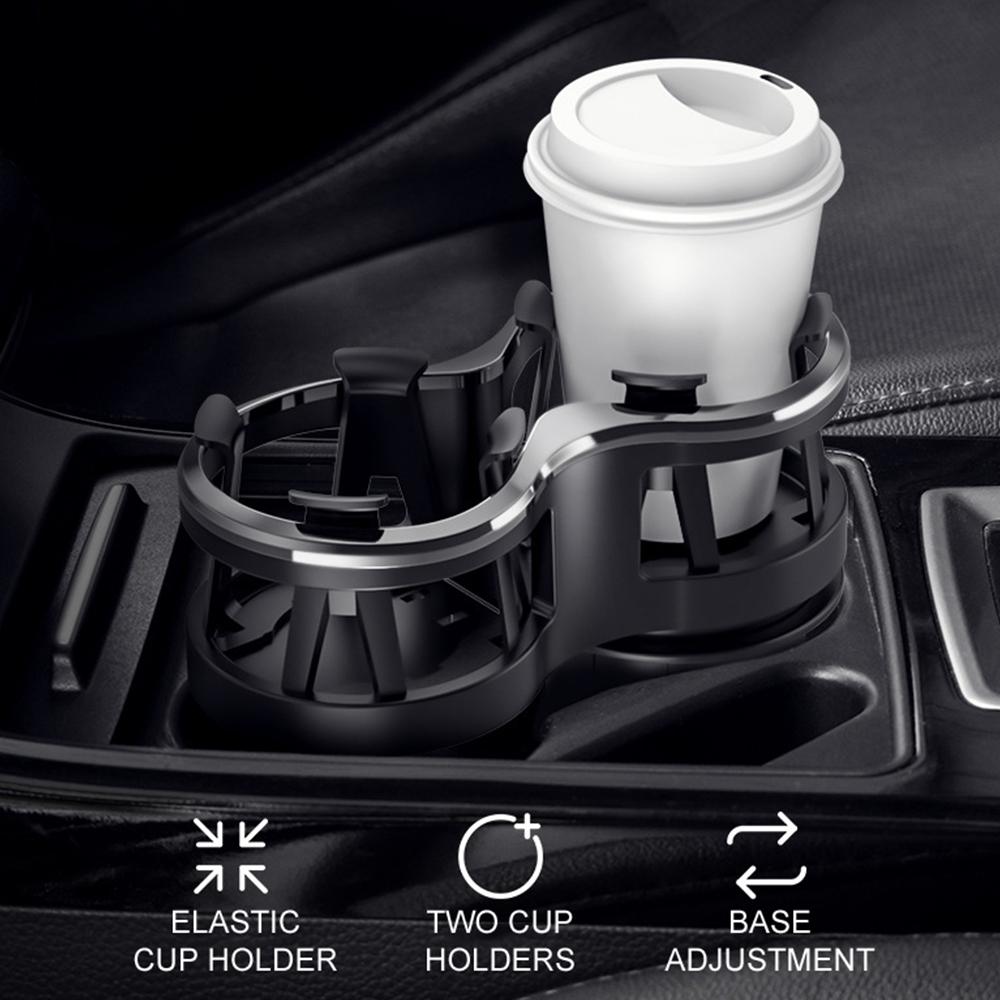 Car Cup Holder 2 in 1 Double Hole Water Bottle Car Cup Holder Universal Cup Holder with Adjustable Base Plastic Fits Most Soda