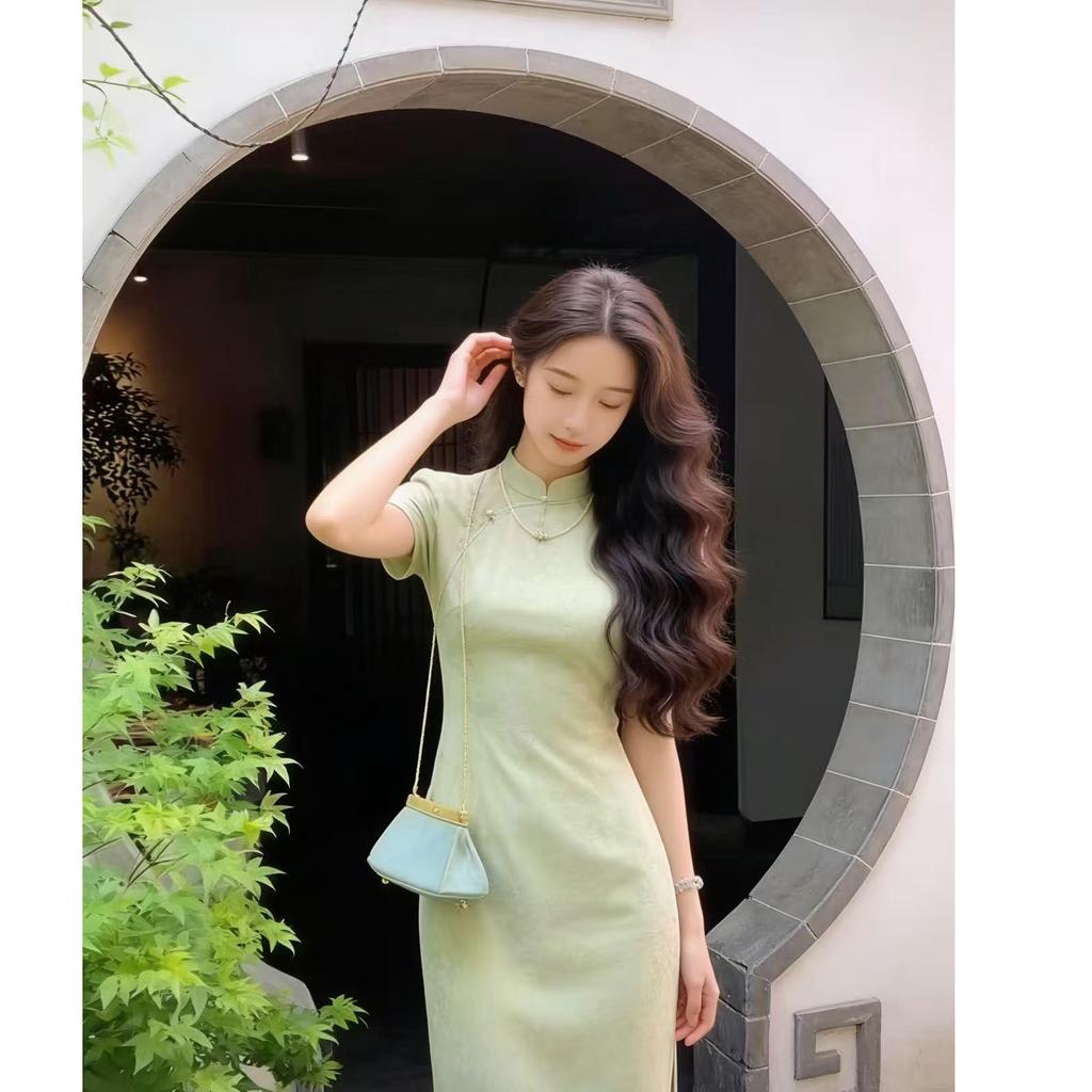 Cheongsam Dress New Chinese Print French Temperament Yellow Dress Large Size Fat Mm Engagement Daily Thin