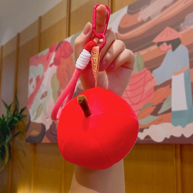 Cute Apple Plush Pendant Cartoon Plushie Fruits Keychain Backpack Accessories Christmas Gift Hanging Decor Ornament Couple Gift