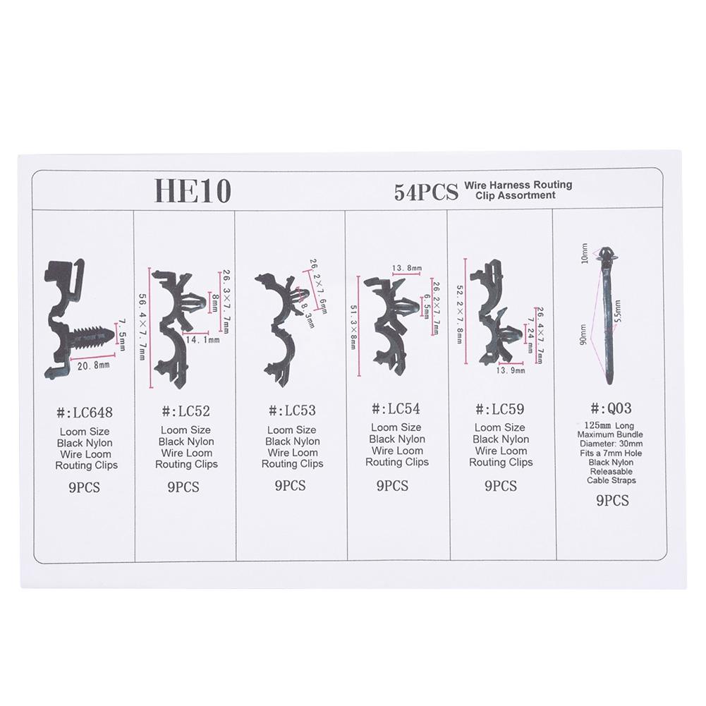 54pcs 6 Sizes Assorted Car Wiring Harness Wire Routing Clip Convoluted Conduit Clip