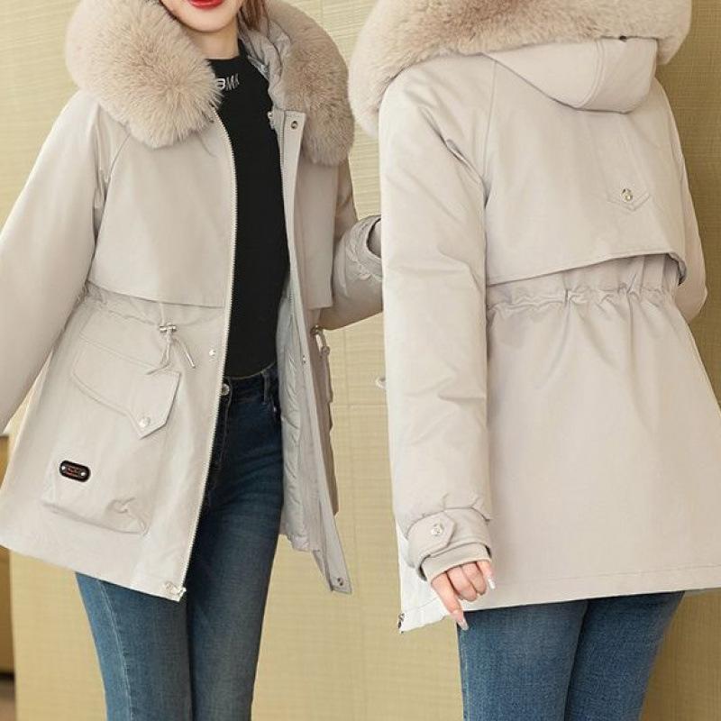 

Huolihuomian Съемная хлопковая куртка Новая утолщенная зимняя женская короткая хлопковая куртка цвета хаки 3XL