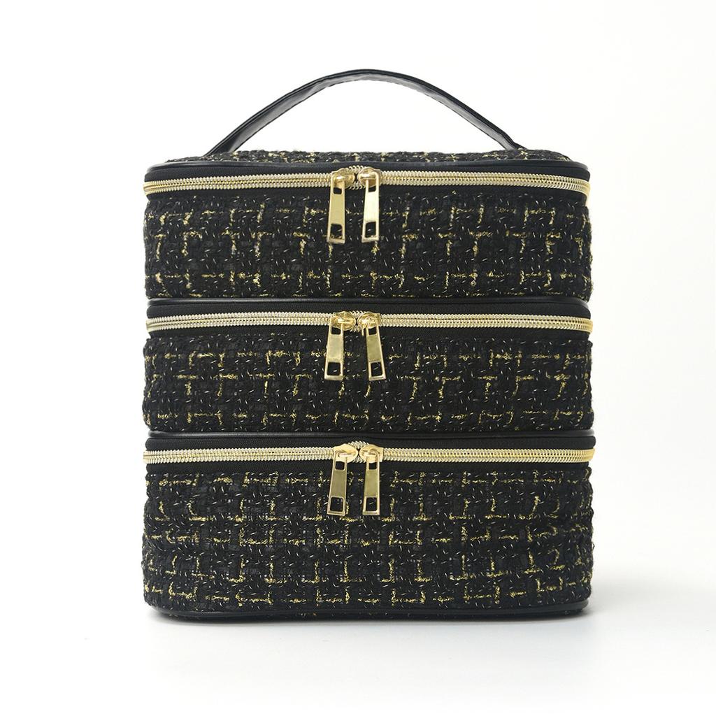 3 Layer Large Capacity Cosmetic Bag Quilted Multifunctional Portable Handbag for Women College Students Travel Dormitory