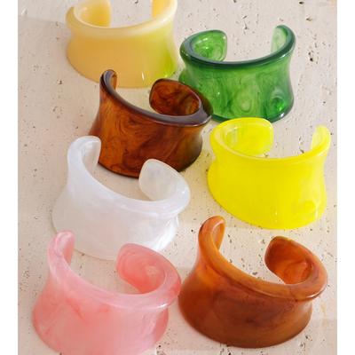 Yhpup 64mm Multi-color Big Resin Acrylic Cuff Wide Bracelet Bangle for Women Waterproof Charm Statement Street Large Jewelry