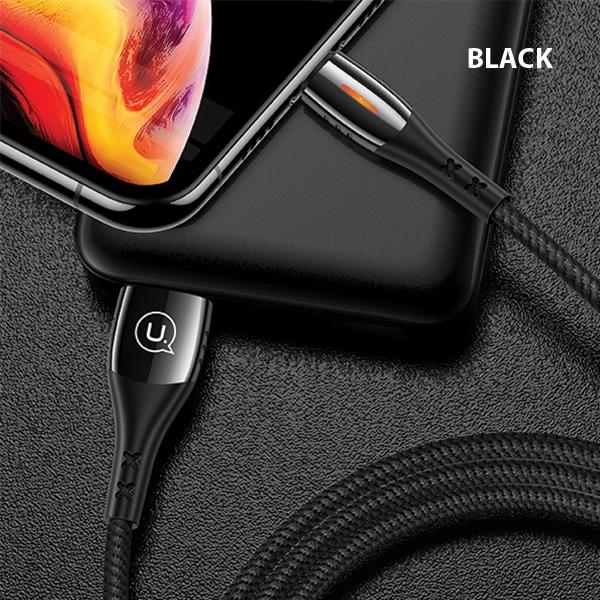 Usams Kabel Pleciony U-Tone Lightning1.2M Power-Off 2A Fast Charging Czarny/Black Sj344Usb01 (Us-Sj344)