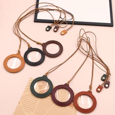 Imitation Leather Lanyard with Halter Neck Magnifying Glass Pendant Adjustable Length