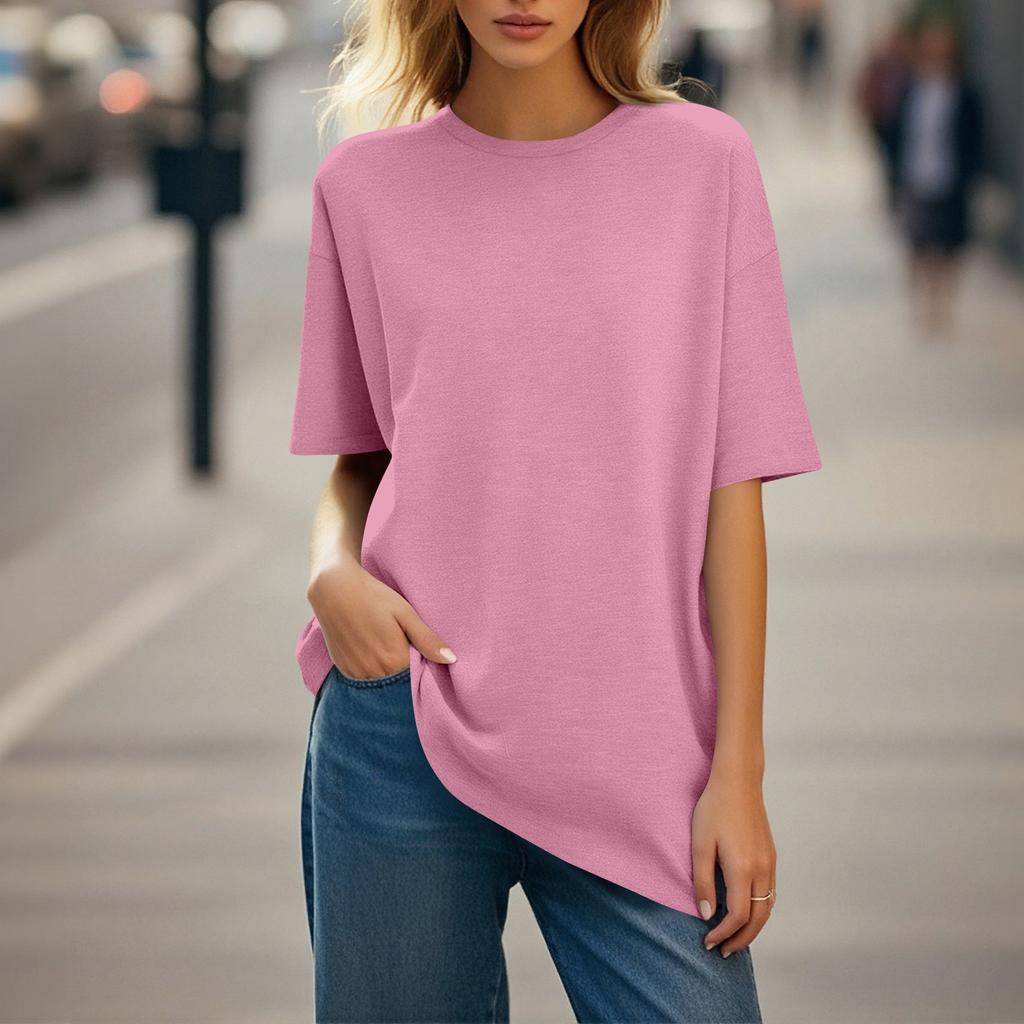 Womens' Fashionable And Casual -color Basic Round-neck Short-sleeved Top