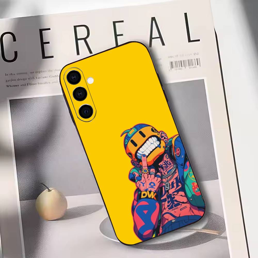 Hip-hop Comic Character Sticker Phone Case For Samsung Galaxy A73,A72,A71,A70,A53,A52,A51,Soft Silicone Black Cover