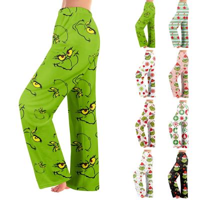 Women  Winter Pants Full Length Long Trousers Christmas Printed Pants