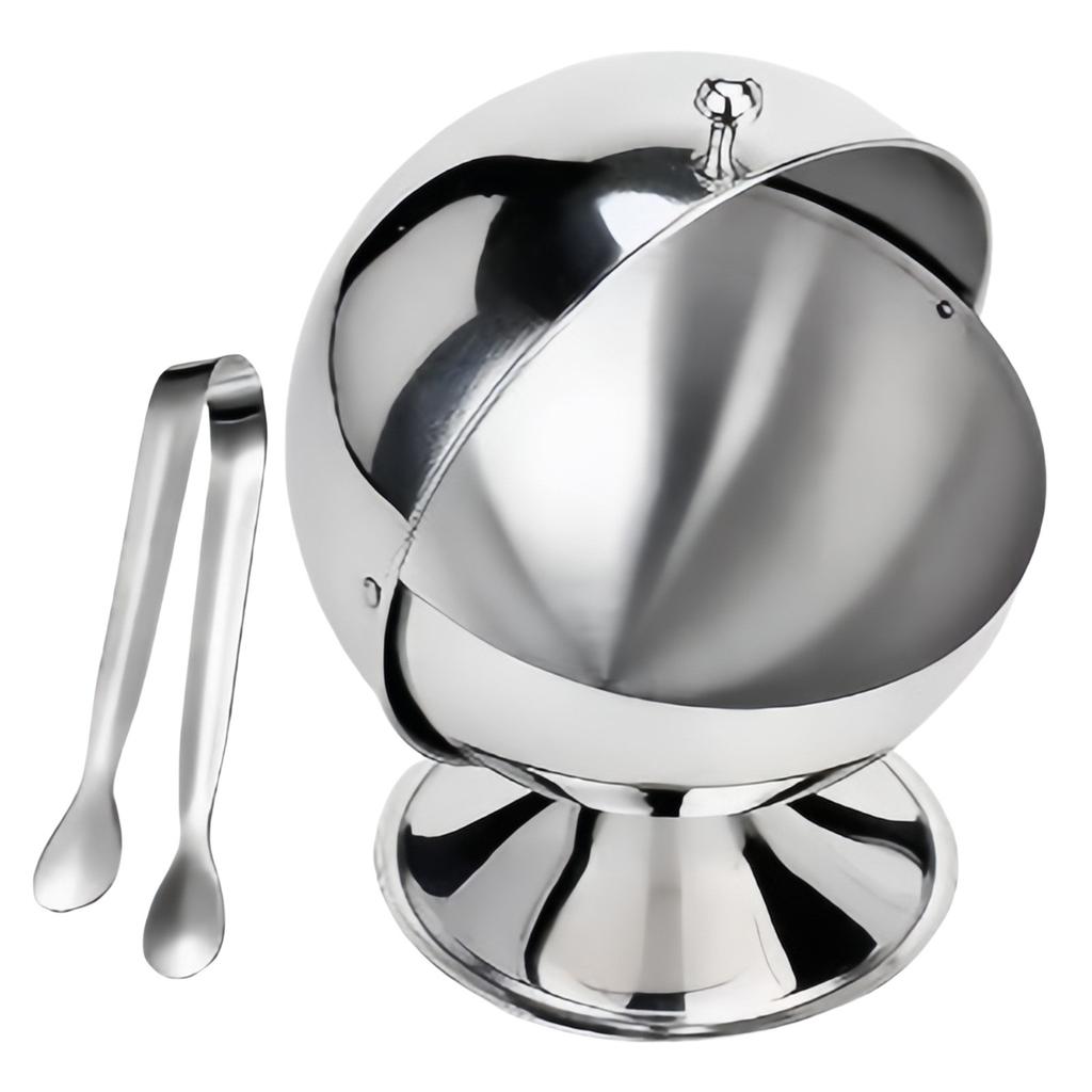 Stainless Steel Spherical Sugar Bowl and Tongs Set Roll Top Spices Storage Container Kitchen Dinner Table Decoration