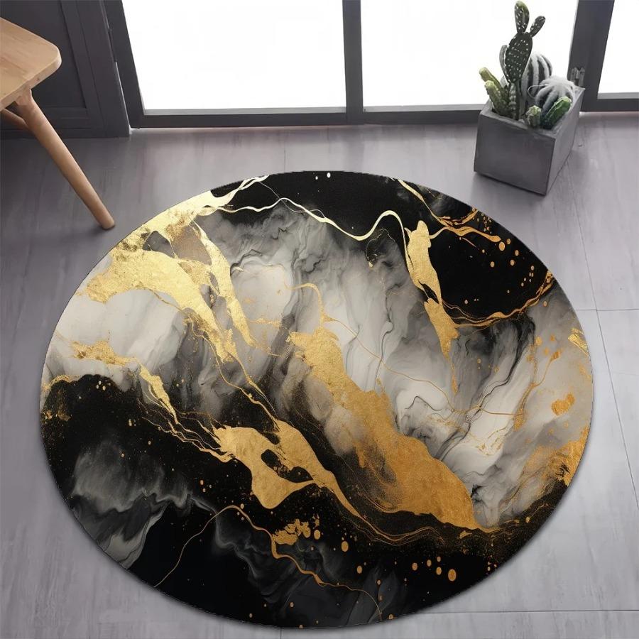 2026 Luxurious Marble Floor Mat Black and Gold Carpet for Bedroom Living Room Stylish Rug for Pet-Friendly Nature-Inspired Decor