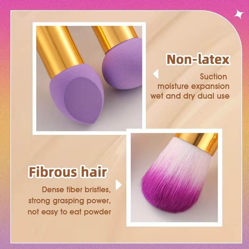 3 Pcs 2 In1 Double-Head Sponge Head Mini Portable Makeup Brush Fluffy Blush Brush Ladies Beauty Tool