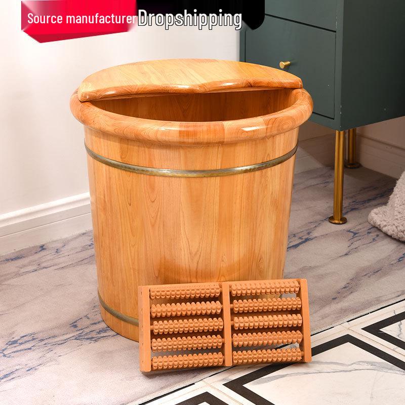Cypress Wood Foot Bath Basin - Solid Wood Washbasin for Household Use