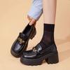 Black platform loafers women's 2025 autumn new Internet celebrity niche small leather shoes British style one pedal leather shoes