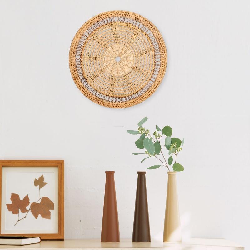 30x30 Cm Wicker Round Woven Flower Design Entrance Grass Wall Decoration Handmade Dry Grass Wall Hanging